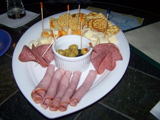 Antipasto; salami, ham, many types of cheeses, and a variety of crackers