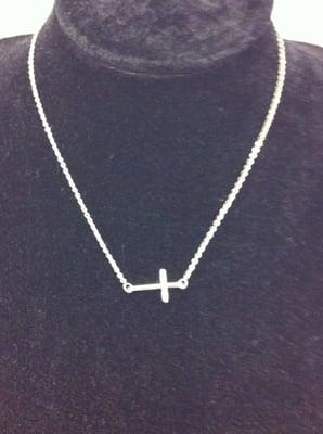 Silver Sideway Cross Necklace 16" and 2" extension $6.99