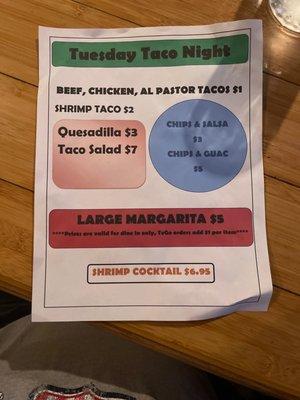 Taco Tuesday Menu