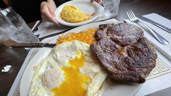 you have to order your eggs runny with the steak, because the steak comes WELL DONE. ;)