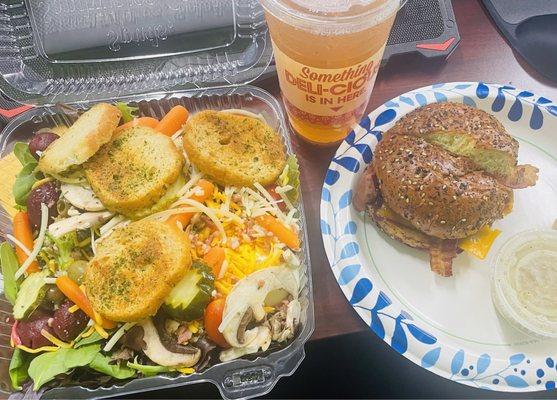 My lunch-Salad Bar, Bbq sandwich and an Arnold Palmer (half lemonade-half sweet tea)