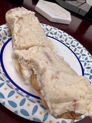 Cream filled long John with Peanut butter icing