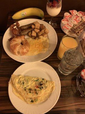 Breakfast buffet with omelette