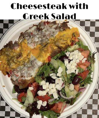 Cheesesteak on Greek salad