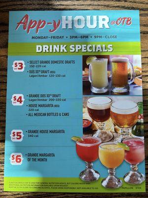 Happy hour menu - drink specials