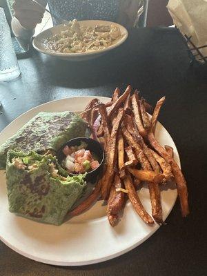 Chicken wrap with sweet potatoes and chicken Alfredo