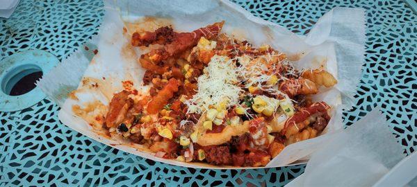 Loaded fries with chorizo