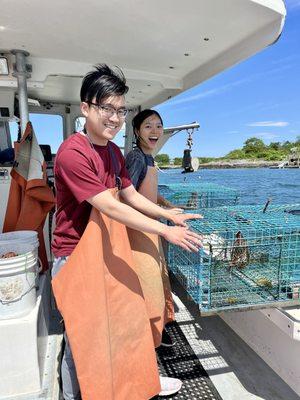 ready to push that lobster bait cage off the boat!