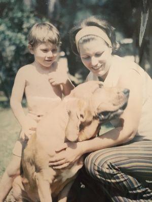 Me and my mom with Melody the bloodhound in Florida about when I was 4 years old.