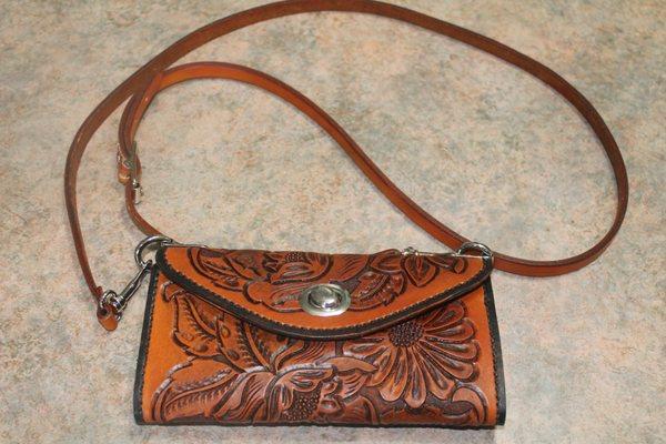 Hand tooled clutch purse