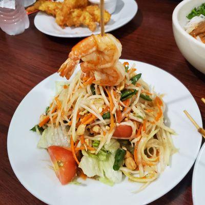 Papaya Salad - Laos Style 10/10 - love tbs flavor, the saltiness, sourness, tamarind, crunchy papaya and everything!