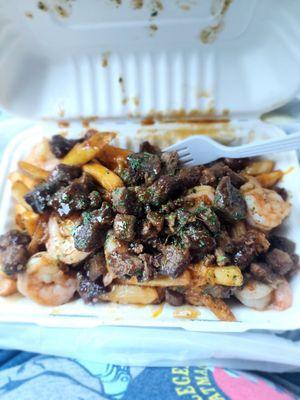 Honey garlic shrimp and steak fries