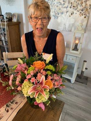 Grandma and her birthday bouquet.