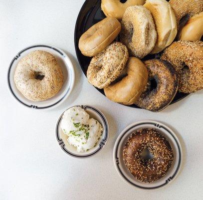 Bagel and cream cheese platter for office breakfast catering