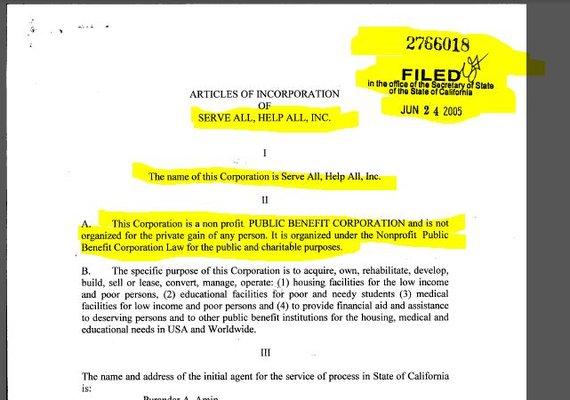 Original Articles of incorporation on file with the Secretary of State of California.  The most interesting part is highlighted