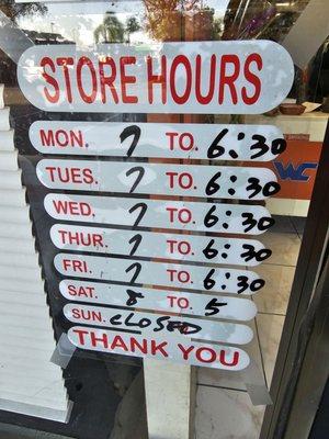 Store hour changed recently.