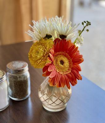 Fresh flowers on the tables