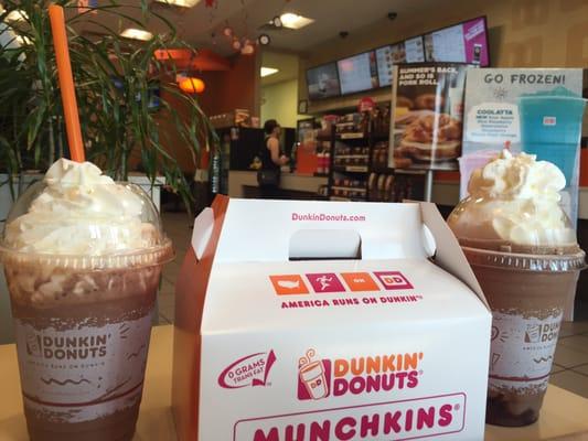 Yum...hot chocolate , frozen & mocha coffee coolatta with a side of munchkins please.