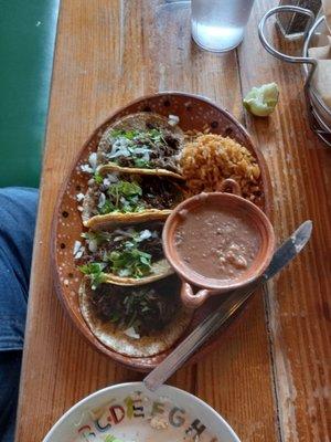 Street Taco Plate with beans and rice