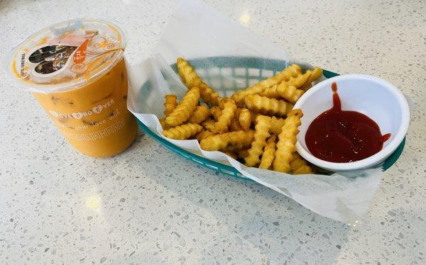 Thai tea and French fries