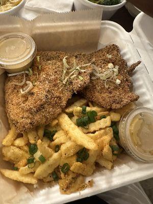 Fried fish (salmon) and fries