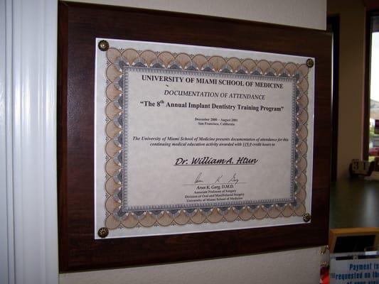 Implant Certificate from University of Miami