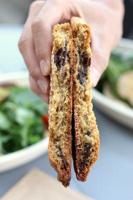 Inside of Tahini Chocolate Chip Cookie ($4.00) - good. Very sesame-y with a lot of chocolate. Huge portion.