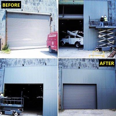 transformation and construction of wall and industrial garage door before and after