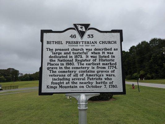 Bethel Presbyterian Church historical marker