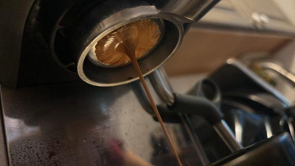 Espresso shot pulled from the 12.02 blend on my personal machine.