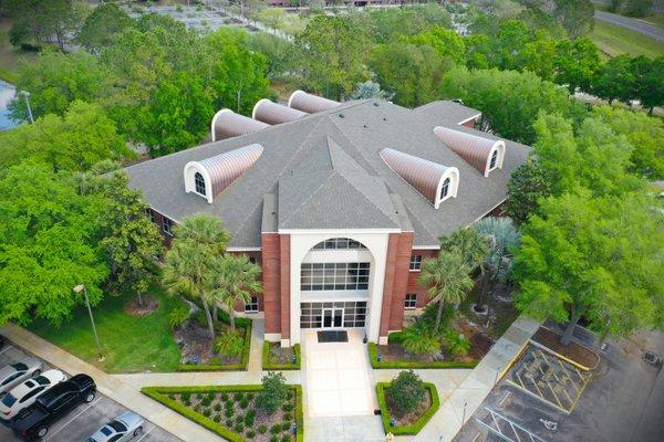 A Beautiful Commercial Roof - Showcasing Atlas Weathered Wood Shingles