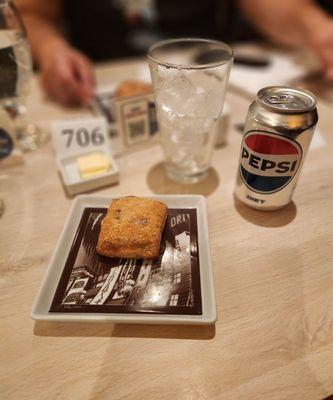 Bread and butter at Sunset Restaurant.   Diet Pepsi ($3) is included with the Cheers Package!