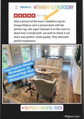 Thankful Thursday for our happy customer who entrusted us to recommend the rug that inspired her historic Birmingham, AL high-rise home!