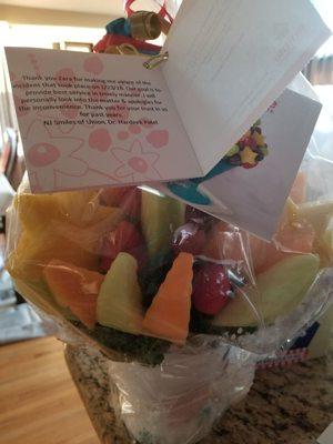 My apology letter and Edible Arrangement!