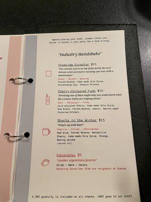 Cocktail menu