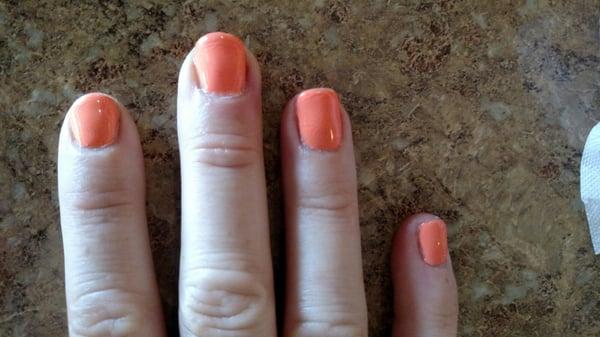 Rushed shellac manicure. Paint all over skin and had to wait 30 min