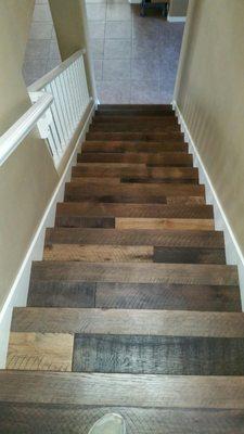 Reclaimed Look planks on stairs