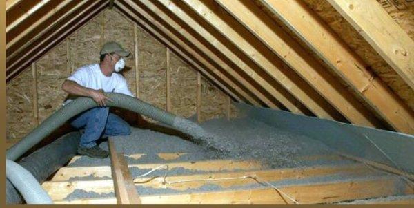 Adding blown cellulose for attic insulation. Dept of energy recommends R-38 to R-50 (11"-16")