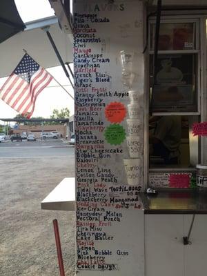 The snow cone flavor options. 07/2015