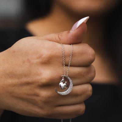 "Mom, I love you to the moon and back" necklace. Only at Albert's!