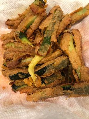 Soggy over oiled zucchini fries. No crunch. Pure mush.