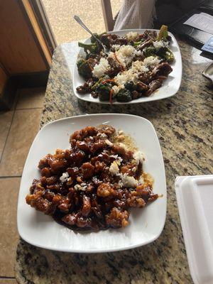 C7. General Tso Chicken and B7. Beef and Broccoli