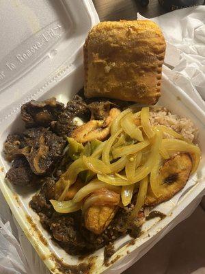 Oxtail with Rice & Plantain, Beef Patties