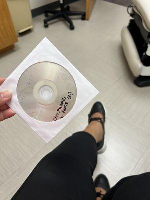 Don't think CD's are a thing anymore.... This was a X-ray  of the left foot, image was put in on the cd.