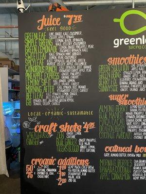 Juice menu