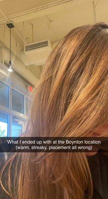 What I got from the Boynton location was a warm and streaky partial balayage, the colorist just did whatever she knew how to do.