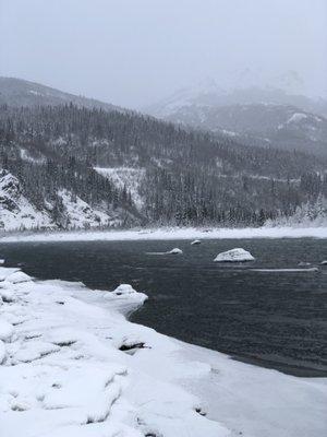 Partially frozen river