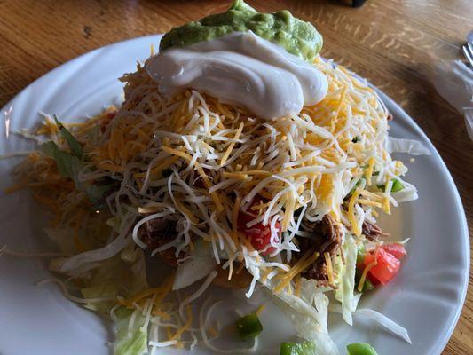 Taco salad with shredded beef. Delicious.