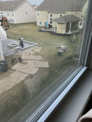 They USED MY YARD for all of their equipment tables, wood, wheelbarrows et ,,,  even set up a table in my yard to do al is their sawing.