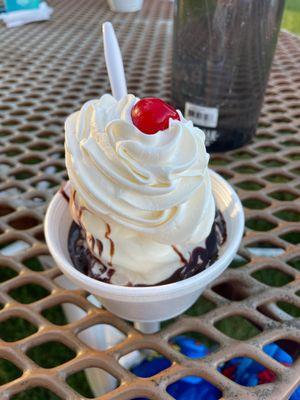 Hot fudge sundae chocolate vanilla twist